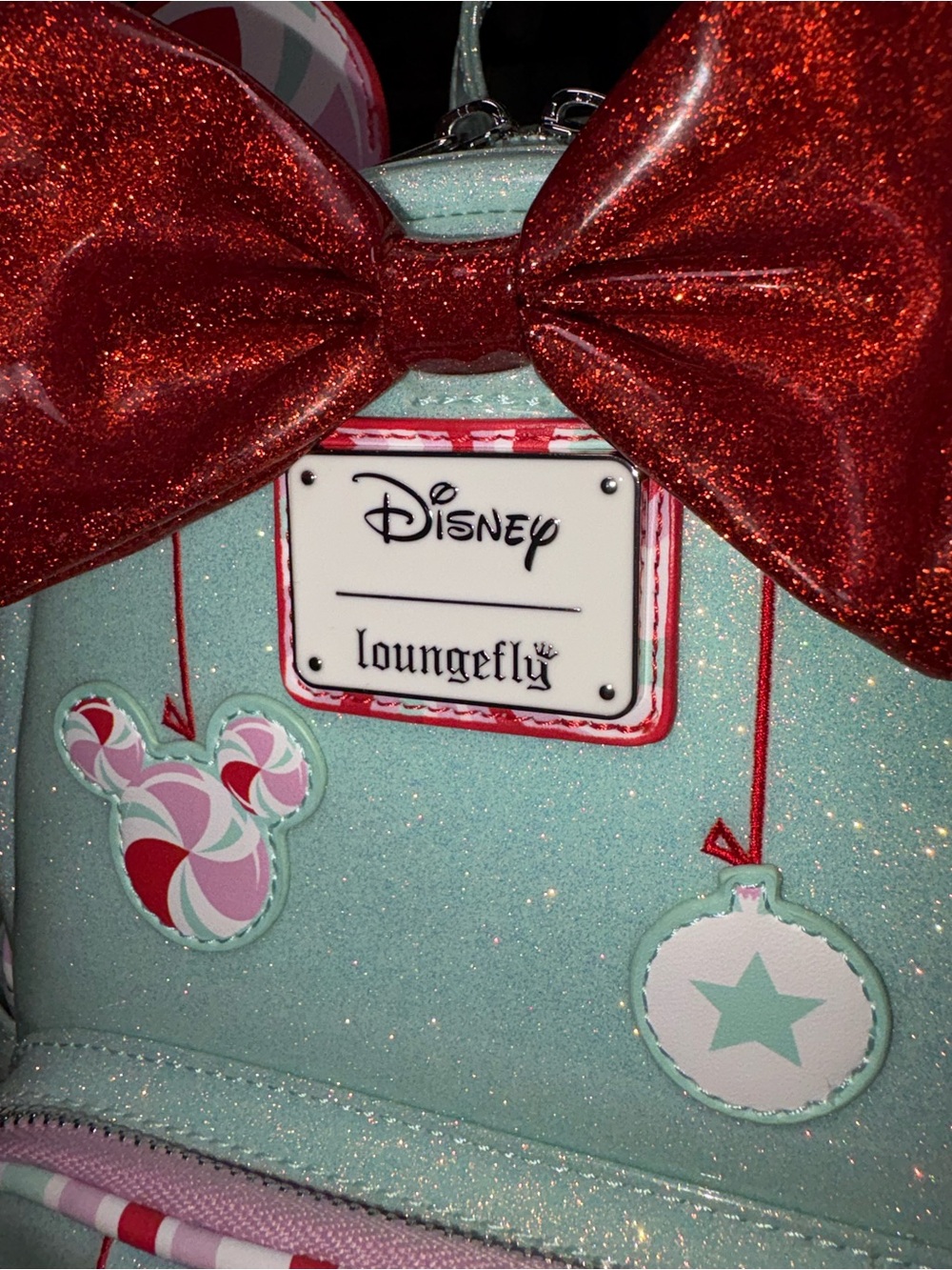 Disney Loungefly Mint Candy Mouse Ear Mini Backpack with Red Bow - Picture 4 of 6